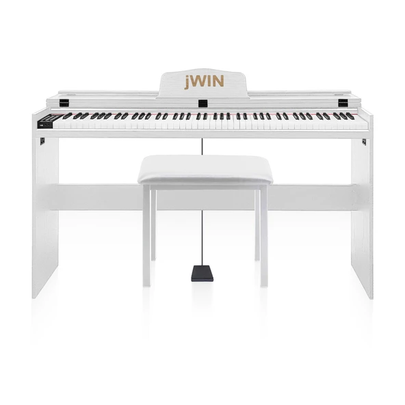 Jwin SDP-92 Tuş Hassasiyetli 88 Tuşlu Kapaklı Dijital Piyano + Tabure - Beyaz