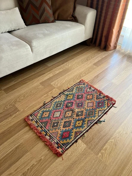 49x77 cm Eşsiz El Dokuma Türk Kilimi, Vintage Yün Halı, Harika Renkli Anadolu El Yapımı Yün Kilim, Geleneksel Kilim - 2