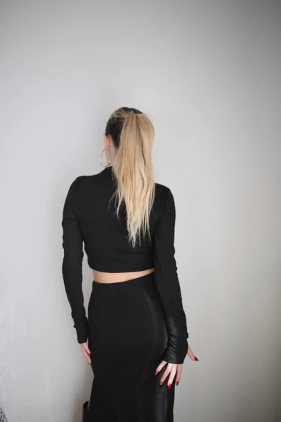 Basic Düz Renk Maxi Etek Crop Kazak Takım - 12