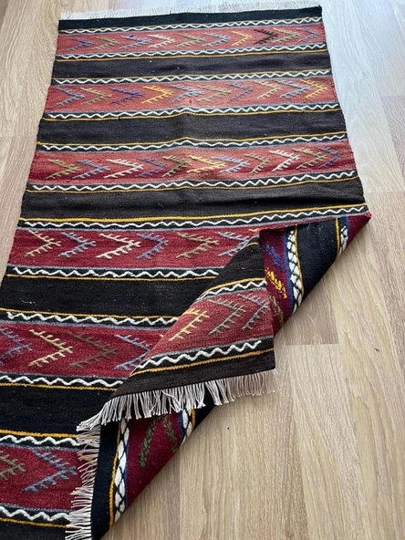76x123 cm Küçük Boy Çizgili Desen Anadolu Kilim, El Dokuma Yün Kilim, Nostaljik Severler için Ev ve Ofis için Kilim ürün görseli 1