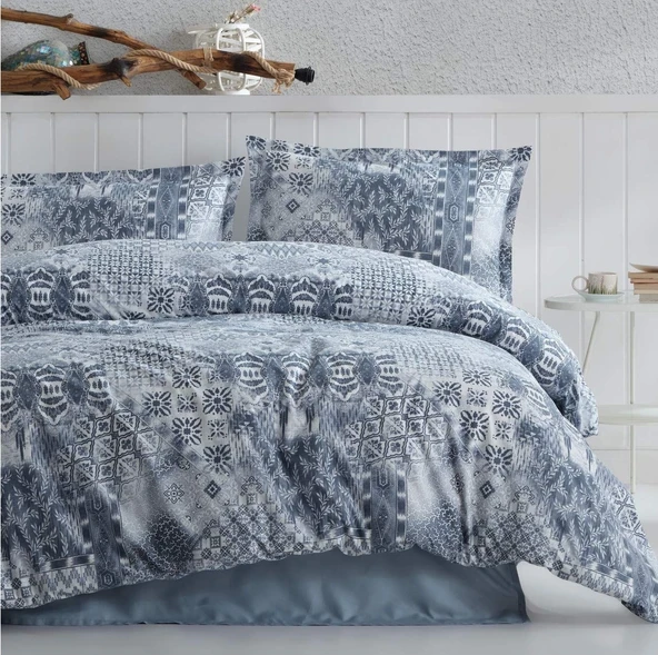 Clasy Tek Kişilik Nevresim Takımı Pava Lacivert - Resim 2