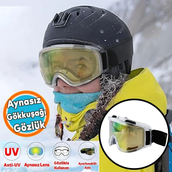 Kayak Gözlüğü Ventilli Güneş Kar Gözlük Snowboard Glasses Ekonomik Seri Gözlük Aynasız Gökkuşağı