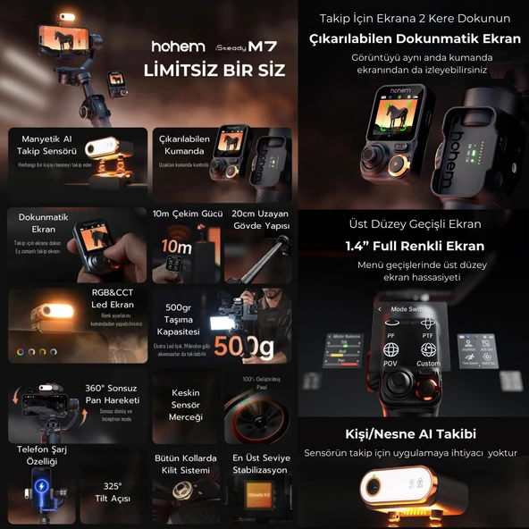 Hohem iSteady M7 Kit Yapay Zeka Takip Sensörlü 3 Eksenli Telefon Sabitleyici Gimbal - 5