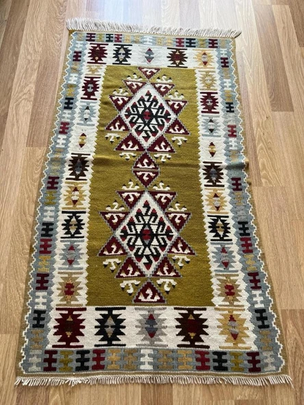 82x153 cm El Dokuma Türk Kilimi, Canlı Renkli Akrep Motifli Kilim, El Dokuma Yün Kilim, Bohem Tarzı, Eşsiz Ev Dekoru - 4