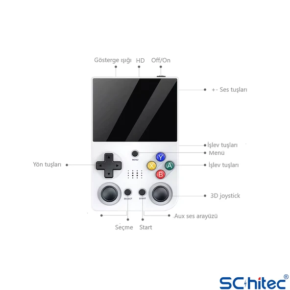 ScHitec 3.5 Inç Mini HDMI Çıkışlı Taşınabilir Retro Oyun Konsolu 20000+ Oyunlu El Atari 64Gb Beyaz - 6
