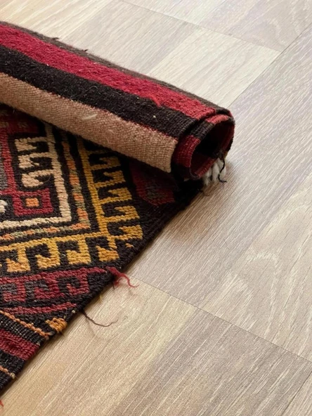 122x125 cm Çizgili Türk Kilim, Ender Bulunan Akrep Motifli El Dokuma Kilim, Yumuşak ve Şık Zemin Halısı - 5