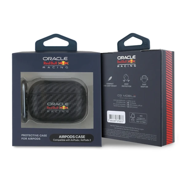Apple Airpods Pro 2 Kılıf Redbull Orjinal Lisanslı PU Karbon Fiber Tasarımlı Askı Aparatlı Kapak - 4