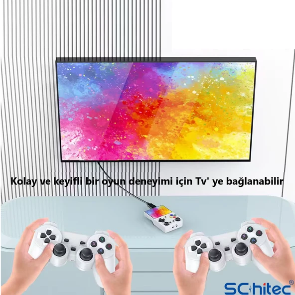 ScHitec 3.5 Inç Mini HDMI Çıkışlı Taşınabilir Retro Oyun Konsolu 20000+ Oyunlu El Atari 64Gb Beyaz - 5