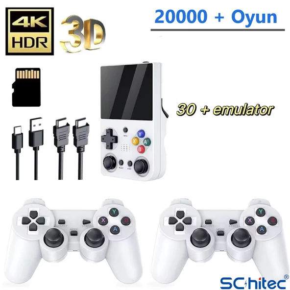ScHitec 3.5 Inç Mini HDMI Çıkışlı Taşınabilir Retro Oyun Konsolu 20000+ Oyunlu El Atari 64Gb Beyaz - 3