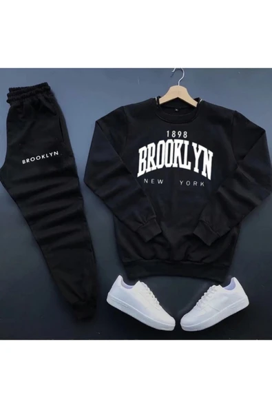 Eşofman Takımı Unisex Jr Baskılı Sweatshirt-Pamuklu Kışlık Eşofman Takımı 2'li Set Takım