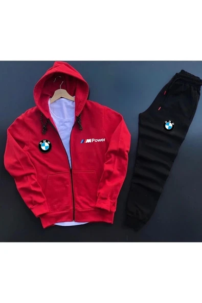 Spor Eşofman Takımı Bmw Mpower Baskılı Fermuarlı Pamuklu Ceket- Eşofman Altı 2 'li Takım Unisex - 4