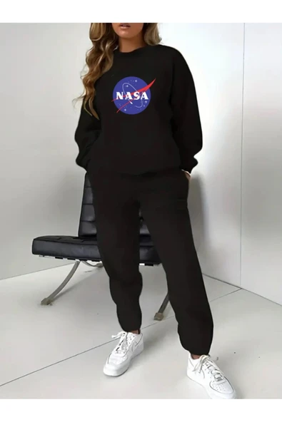 Eşofman Takımı Nasa Baskılı  Ünisex Kışlık Sweatshirt ve Eşofman Altı 2 li Set Combin Takım Pamuklu - 4