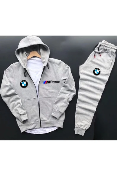 Spor Eşofman Takımı Bmw Mpower Baskılı Fermuarlı Pamuklu Ceket- Eşofman Altı 2 'li Takım Unisex