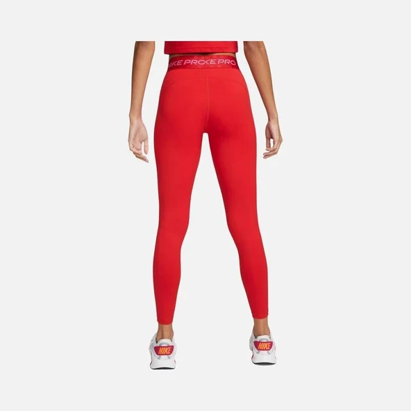 Nike Pro Dri-Fit Mid-Rise Full-Length Graphic Training Kadın Tayt Kırmızı - 2