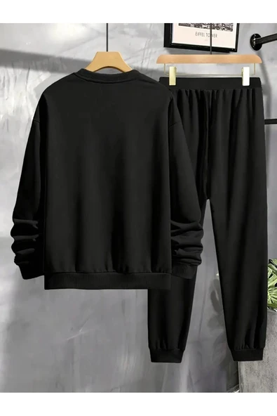 Eşofman Takımı Unisex Jr Baskılı Sweatshirt-Pamuklu Kışlık Eşofman Takımı 2'li Set Takım - Resim 3