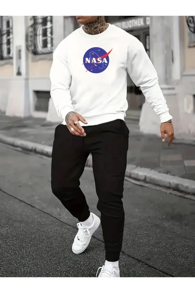 Eşofman Takımı Nasa Baskılı  Ünisex Kışlık Sweatshirt ve Eşofman Altı 2 li Set Combin Takım Pamuklu - Resim 2