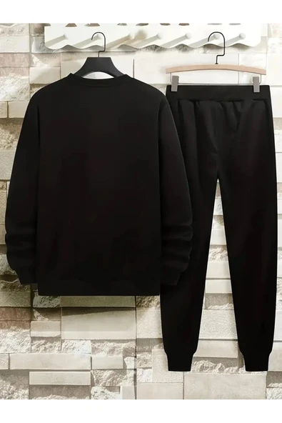 Eşofman Takımı Paris baskılı Unisex kışlık Kalın pamuklu Sweatshirt ve Eşofman altı 2' li set - Resim 3