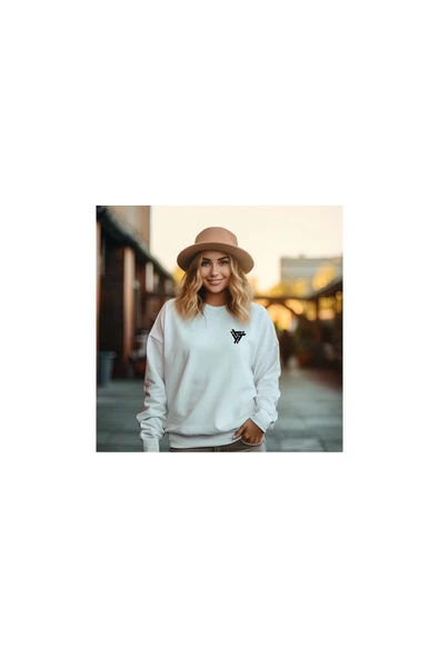 Sweatshirt Üçgen Baskılı Unisex Kışlık Yumuşak Şardonlu ve kalın