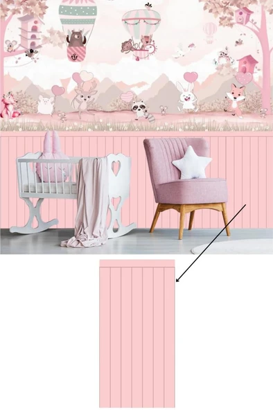 70cmx100cm 1Adet Rustik Model Pembe Yapışkanlı Vinil Duvar Kağıdı Çıta Lambiri Panel Desenli