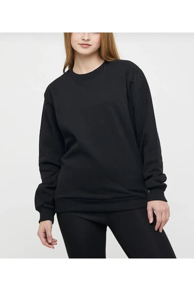 Unisex Siyah Baskısız Bisiklet Yaka Sweatshirt - 3