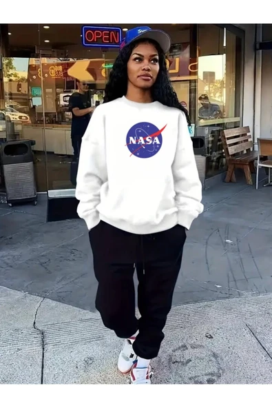 Eşofman Takımı Nasa Baskılı  Ünisex Kışlık Sweatshirt ve Eşofman Altı 2 li Set Combin Takım Pamuklu