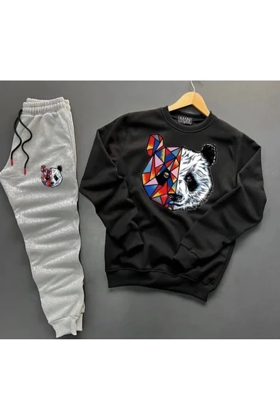 Panda Baskılı Unisex Eşofman Takımı 2'li Set Combin
