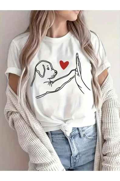 SEVİMLİ KÖPEK Baskılı Original Pamuklu Ünisex Yazlık T-shirt - 2