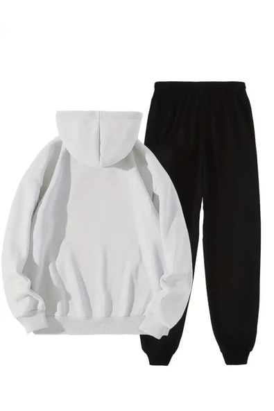 Eşofman Takımı Kapşonlu Paris Baskılı Şardonlu ve Pamuklu yumuşak kalın ürün 2'li set combin - Resim 2