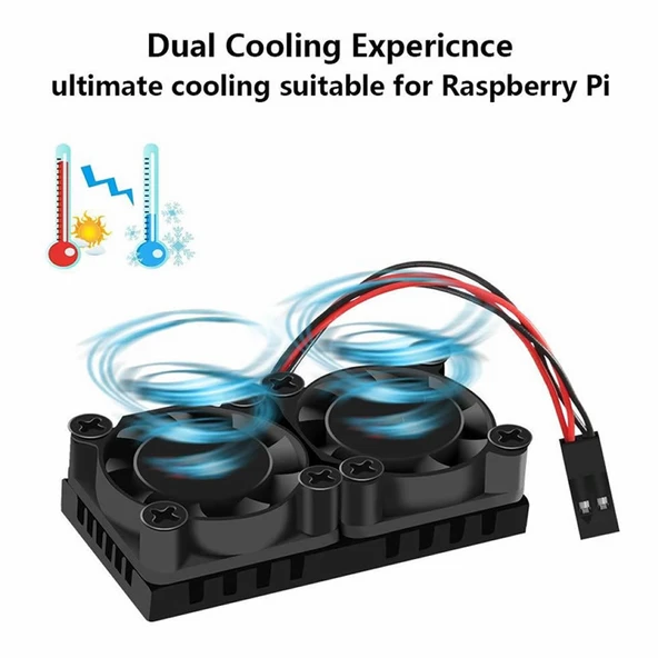 Raspberry Dual Fan Set Pi 4 3 B B+  2 Adet 9mm Alüminyum Blok Raspberry Dual Fan Set Pi 4 3 B B+  2 Adet 9mm Alüminyum Blok Çift Soğutma Fanı Isı Emici Dağıtıcı Sistem Termal Etiketli - Resim 2