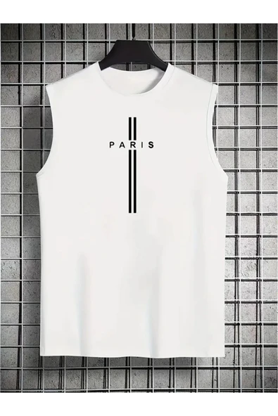 Paris çizgi tasarım Baskılı özel Unisex Kolsuz  Tshirt ürün görseli