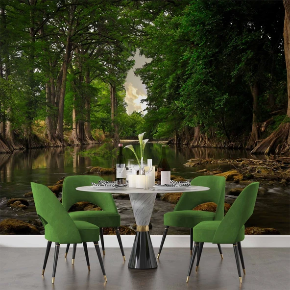 Orman ve Nehir Manzaralı Duvar Kağıdı - Resim 5