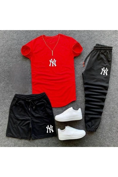 Baskılı Ünisex Yazlık Şort T-shirt Eşofman Altı 3 lü Set Combin Takım
