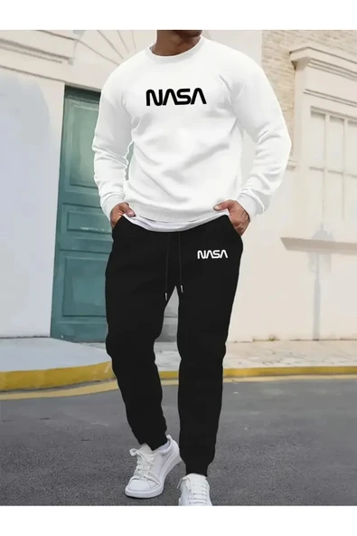 Eşofman Takımı NASA baskılı Unisex kışlık Kalın pamuklu Sweatshirt ve Eşofman altı 2' li set - Resim 7