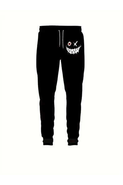Eşofman Takımı Gülen yüz baskılı Unisex kışlık Kalın pamuklu Sweatshirt ve Eşofman altı 2' li set - 6