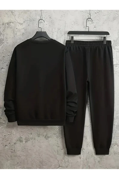 Eşofman Takımı  Leopar Baskılı Unisex Kışlık Kalın Pamuklu Sweatshirt Ve Eşofman Altı 2' Li Set - Resim 2