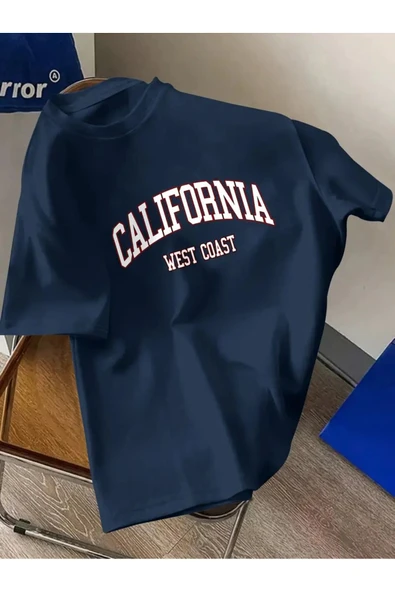 Oversize Calıfornıa Baskılı T-shirt Unisex Pamuklu Bisiklet Yaka Kısa Kollu - Resim 7