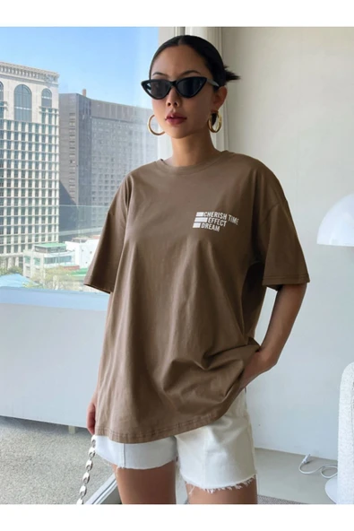 Cherısh Time Effect SIRT ve Ön Baskılı Oversize Tshirt ürün görseli