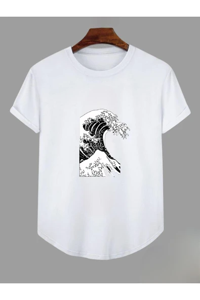 Dalga Baskılı Original Ünisex Yazlık T-shirt - 6