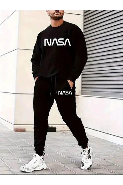Eşofman Takımı NASA baskılı Unisex kışlık Kalın pamuklu Sweatshirt ve Eşofman altı 2' li set - Resim 5