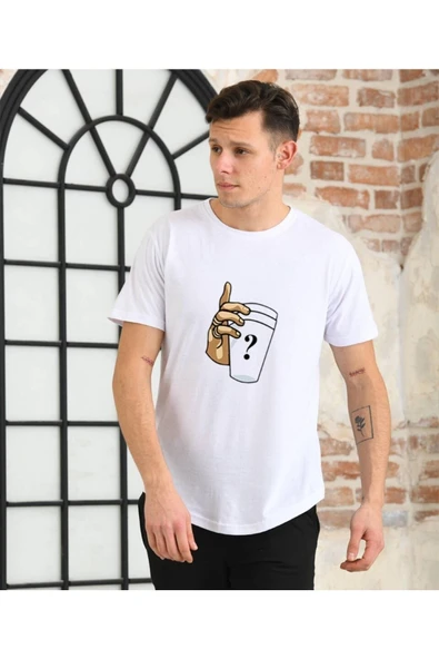 Unisex El Bardak Baskılı Beyaz Oversize T-shirt