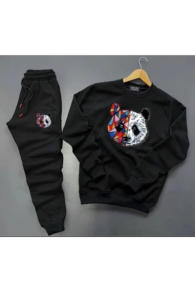 Panda Baskılı Original Ünisex Kışlık Sweatshirt ve Eşofman Altı 2 li Set Combin Takım