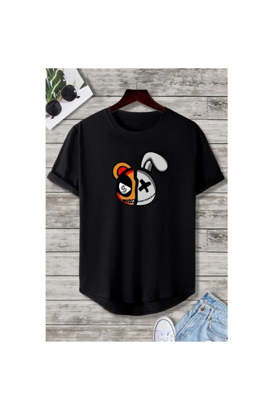 Yeni Sezon Unisex Dijital Baskılı Altı Oval Kesim Slim Fit T-shirt - 1