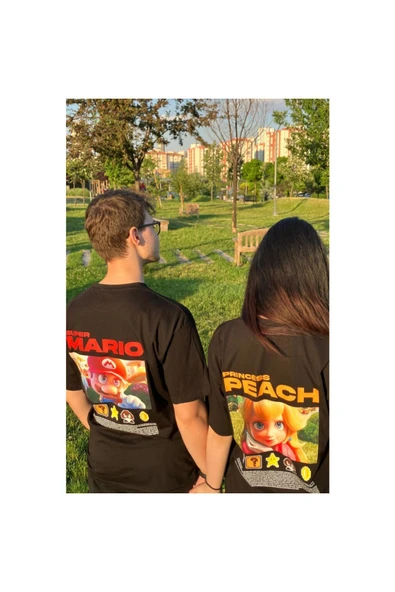 super mario and prıncess peach özel tasarım model baskılı Tshirt - 2