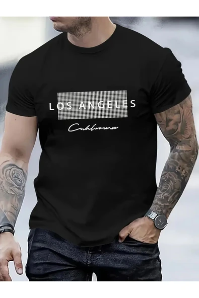 Oversize Los angeles Calıfornıa Baskılı T-shirt Unisex Pamuklu Bisiklet Yaka Kısa Kollu - 7