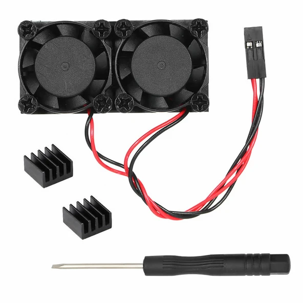 Raspberry Dual Fan Set Pi 4 3 B B+  2 Adet 9mm Alüminyum Blok Raspberry Dual Fan Set Pi 4 3 B B+  2 Adet 9mm Alüminyum Blok Çift Soğutma Fanı Isı Emici Dağıtıcı Sistem Termal Etiketli - Resim 3