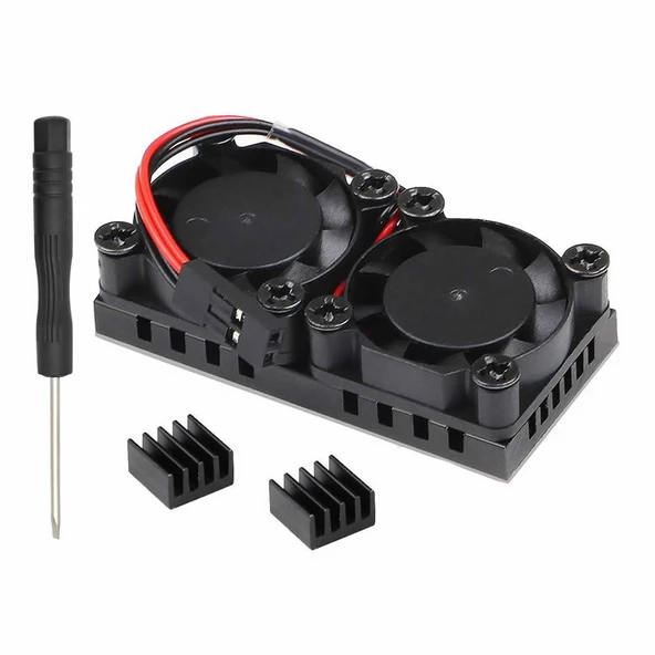 Raspberry Dual Fan Set Pi 4 3 B B+  2 Adet 9mm Alüminyum Blok Raspberry Dual Fan Set Pi 4 3 B B+  2 Adet 9mm Alüminyum Blok Çift Soğutma Fanı Isı Emici Dağıtıcı Sistem Termal Etiketli - Resim 5