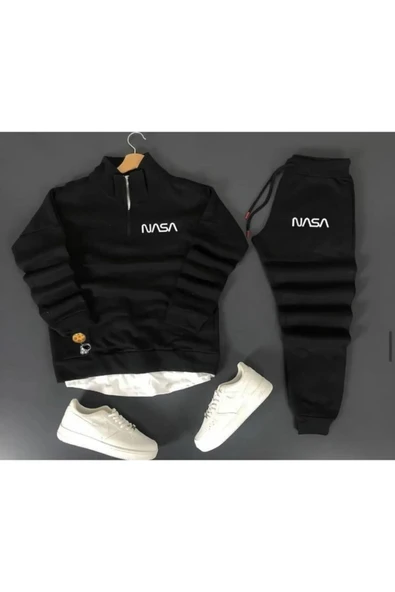 Nasa Baskılı Original Ünisex Kışlık Sweatshirt ve Eşofman Altı 2 li Set Combin Takım