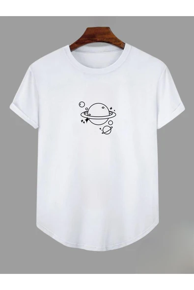 Gezegen Baskılı Original Ünisex Yazlık T-shirt - Resim 3