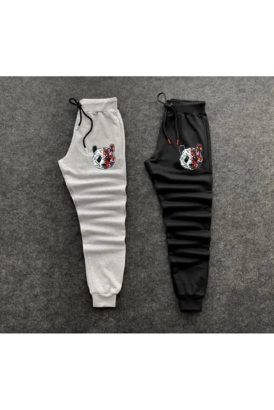 Panda Baskılı Original Unisex Kışlık Eşofman Altı 2 li Set Combin Takım