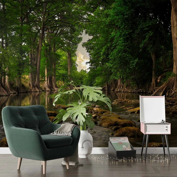 Orman ve Nehir Manzaralı Duvar Kağıdı - Resim 6